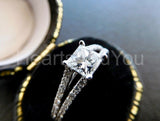 2.2ct Princess Cut Simulated Diamond Split Shank Ring 14k White Gold Plated