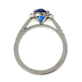 2ct Oval Cut Blue Sapphire Engagement Ring Halo Round Accents 14k WhiteGold Over