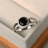1.56ct Engagement Ring Round Cut Black Diamond Halo Design 14k White Gold Finish