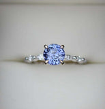 1ct Engagement Ring Round Cut Blue Tanzanite Diamond Accent 14k WhiteGold Finish