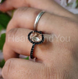 1ct Oval Cut Simulated Peach Morganite Halo Engagement Ring 14k WhiteGold Plated