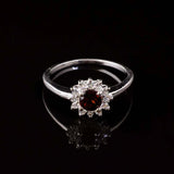 0.5ct Engagement Ring Round Cut Red Garnet Halo Minimalist 14k White Gold Finish
