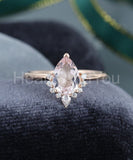 1ct Pear Cut Simulated Peach Morganite Crown Engagement Ring 14k RoseGold Plated