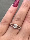 1ct Emerald Cut Diamond Split Band High Set Engagement Ring 14k Rose Gold Finish