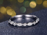 0.3ct Round Cut Moissanite Milgrain Half Eternity Band 14k White Gold Plated