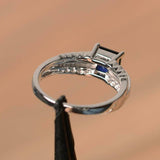 2.4ct Princess Cut Blue Sapphire Solitaire with Accent Ring 14k WhiteGold Finish