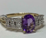 4ct Oval Cut Purple Amethyst Solitaire with Accent Ring 14k White Gold Finish