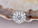 Flower Solitaire Engagement Ring 2.1ct Round Cut Diamond 14k White Gold Finish
