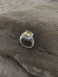 2ct Engagement Ring Emerald Cut Yellow Sapphire Diamond Halo 14k White Gold Over