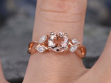 1.2Ct Round Cut Peach Morganite Leaf Accent Engagement Ring 14K Rose Gold Over