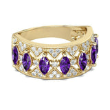 5Ct Marquise Amethyst Diamond Royal Vintage Wedding Band 14K Yellow Gold Finish