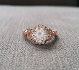 2Ct Round Cut VVS1 Diamond Halo Leaf Accent Engagement Ring 14K Rose Gold Finish
