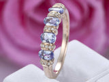 2.3ct Oval Cut Blue Tanzanite Stackable Engagement Ring Band 14k White Gold Over