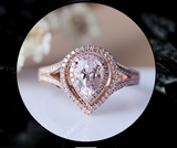 3ct Pear Peach Morganite Engagement Ring 14k Rose Gold Finish Double Halo Shank
