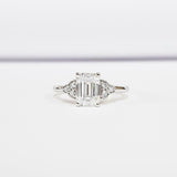 Petite Round Accents Solitaire Ring 1ct Emerald Cut Diamond 14k White Gold Over