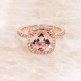 2ct Cushion Cut Simulated Morganite Halo Engagement Ring 14k Yellow Gold Plated
