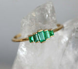 1.2ct Baguette Green Emerald Engagement Ring 14k Yellow Gold Finish 5 Stone Step