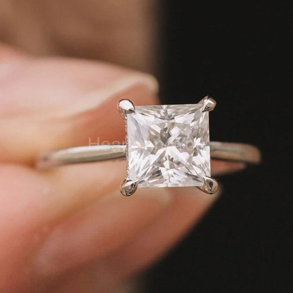 2ct Princess Simulated Diamond Hidden Halo Engagement Ring 14k White Gold Plated