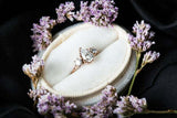 Round Accent Trilogy Engagement Ring 1.5ct Pear Cut Diamond 14k Rose Gold Finish