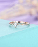 Minimalist Trilogy Engagement Ring 0.5ct Marquise Diamond 14k Yellow Gold Finish