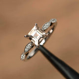 1.5ct Engagement Ring Asscher Peach Morganite Diamond Accent 14k White Gold Over