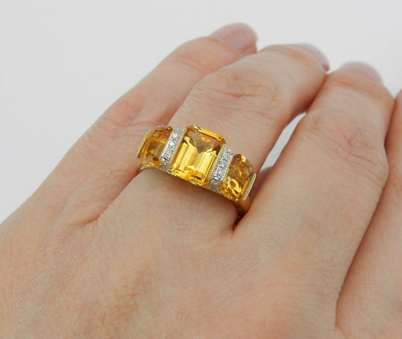 4ct Emerald Yellow Citrine Trilogy Gatsby Engagement Ring 14k Yellow Gold Finish