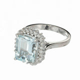 4ct Emerald Cut Blue Aquamarine Engagement Ring Diamond Halo 14k White Gold Over