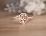 1.5ct Oval Cut Simulated Morganite Halo Engagement Ring 14k Yellow Gold Plated