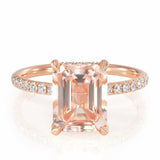 1.5ct Emerald Cut Morganite Solitaire Ring 14k Rose Gold Finish Diamond Accents