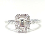 2Ct Emerald Cut Diamond Halo Engagement Ring 14K White Gold Finish Round Accents