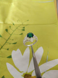 1ct Engagement Ring Round Cut Green Emerald Floral Filigree 14k WhiteGold Finish