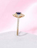 1ct Oval Cut Blue Sapphire Engagement Ring Halo 14k YellowGold Over Round Accent