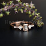 1.3ct Emerald Cut Simulated Peach Morganite Five Stone Ring 14K Rose Gold Plated