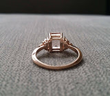 3Ct Emerald Cut Peach Morganite Bridal Set Engagement Ring 18K Rose Gold Finish