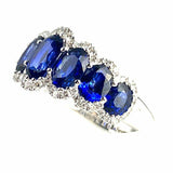 4ct Oval Cut Blue Sapphire Engagement Ring Diamond Halo 14k White Gold Finish