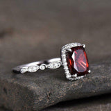 2.5ct Cushion Cut Red Garnet Halo Solitaire Engagement Ring 14k White Gold Over