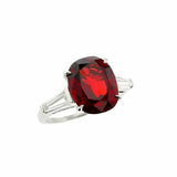 4ct Cushion Cut Red Garnet Engagement Ring Baguette Accent 14k White Gold Finish