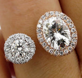 5Ct Oval Round Cut Diamond Unique Open Halo Engagement Ring 14K Rose Gold Finish