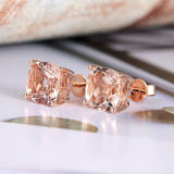 1ct Cushion Cut Champagne Morganite Stud Earrings For Women 14k Rose Gold Finish