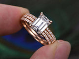 2.5ct Emerald Cut Diamond Engagement Ring Trio Bridal Set 14k Rose Gold Finish