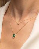 0.7ct Green Emerald Cut Pendant with Chain Diamond Petite 14k Yellow Gold Finish