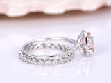 1.7ct Cushion Peach Morganite Halo Bridal Set Engagement Ring 14k WhiteGold Over