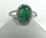 2.2ct Engagement Ring Oval Cut Green Emerald Split Shank Halo 14k WhiteGold Over
