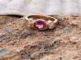 1.6ct Engagement Ring Oval Cut Ruby Diamond Accent Trilogy 14k Rose Gold Finish