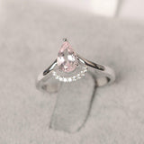 1ct Pear Morganite Curved Chevron Solitaire Round Accent Ring 14k WhiteGold Over