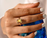 2.3ct Emerald Cut Simulated Citrine Halo Engagement Ring 14K Yellow Gold Plated