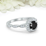 2ct Round Cut Black Diamond Accent Halo Women Engagement Ring 14k WhiteGold Over