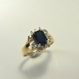 2.3ct Emerald Cut Blue Sapphire Diamond Halo Engagement Ring 14k YellowGold Over