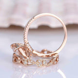 2.5ct Princess Cut Peach Morganite Bridal Set Engagement Ring 14k Rose Gold Over