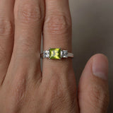 1.5ct Princess Cut Green Peridot Engagement Ring 14k White Gold Finish Trilogy